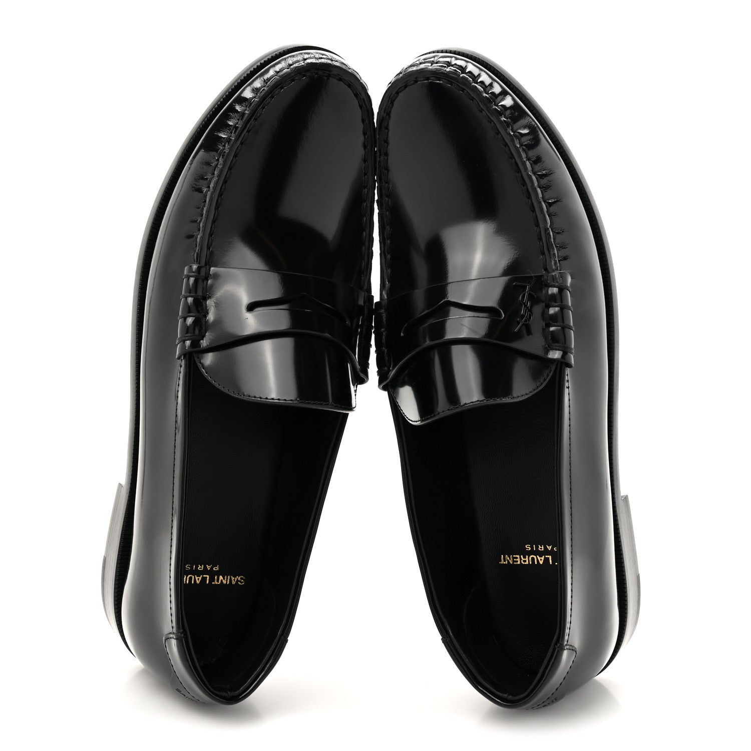 Saint Laurent Glazed Calfskin Le Loafer 15 Penny Slippers 40 Black 2 of 10