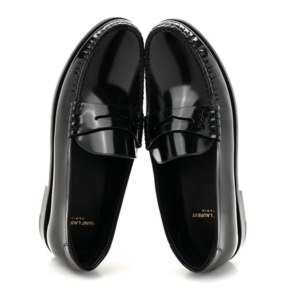 Saint Laurent Glazed Calfskin Le Loafer 15 Penny Slippers 40 Black 2 of 10
