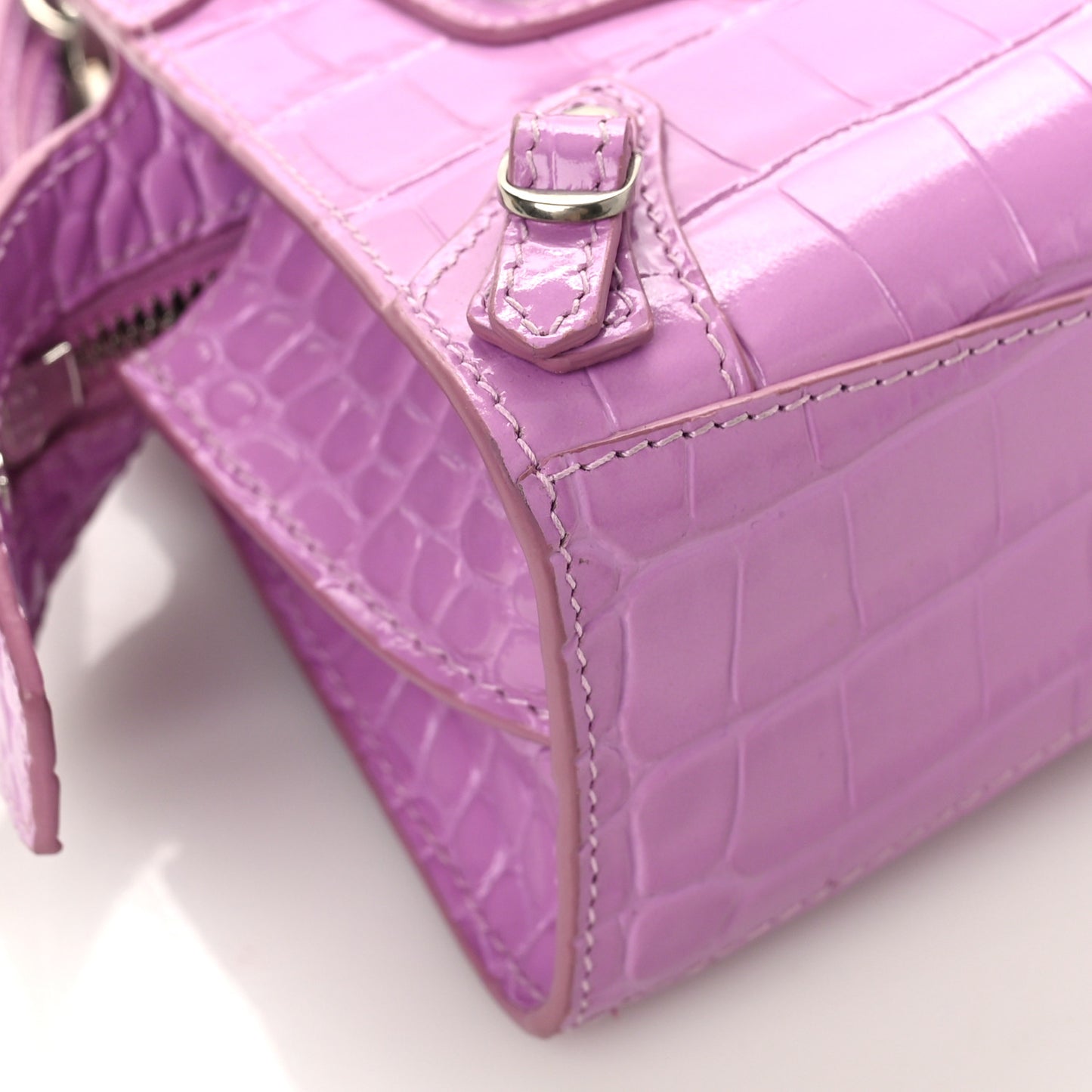 Calfskin Crocodile Embossed Neo Classic Silver Hardware Nano City Crossbody Lilac