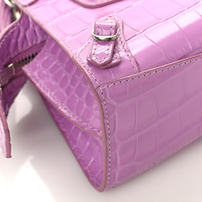Balenciaga Calfskin Crocodile Embossed Neo Classic Silver Hardware Nano City Crossbody Lilac 7 of 8