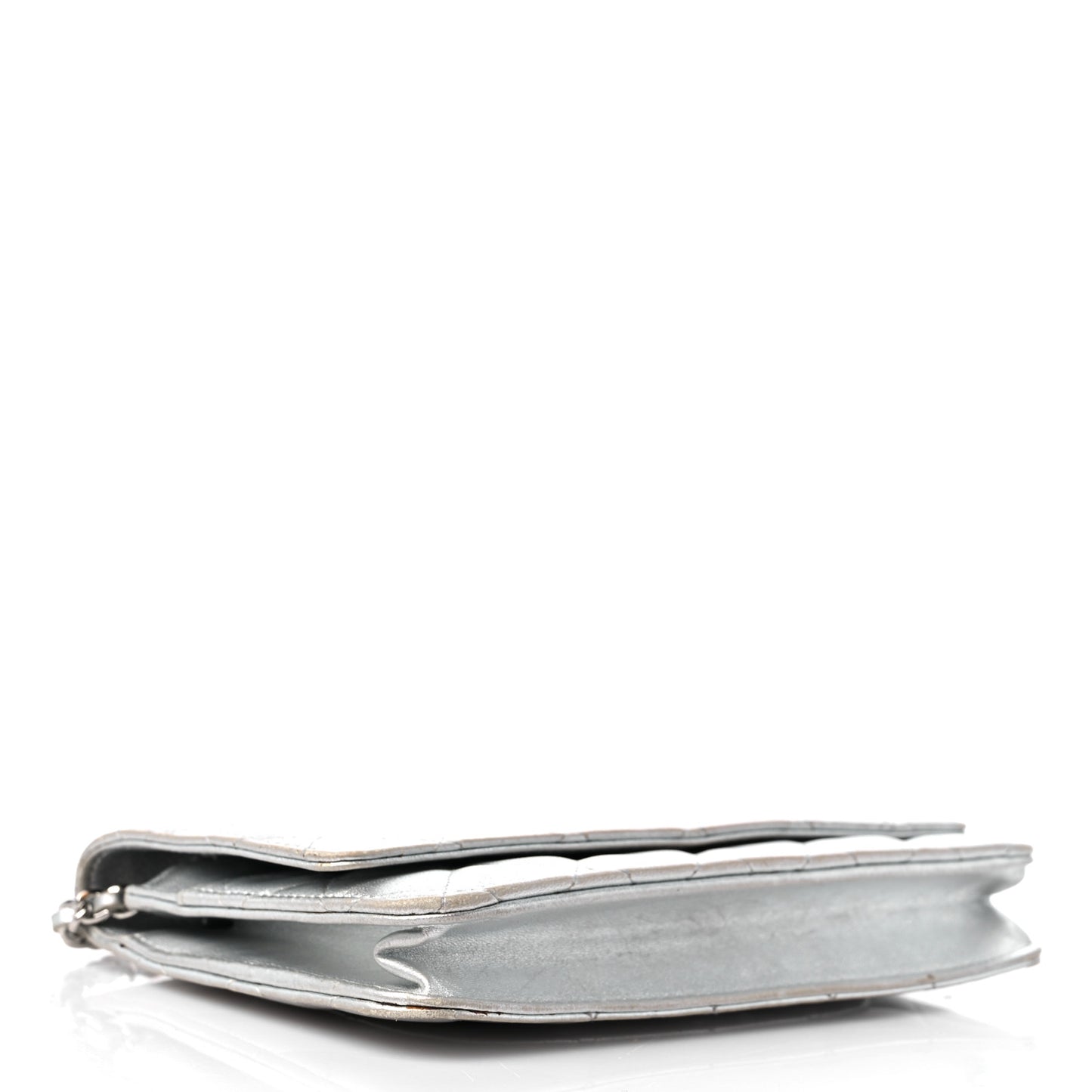 Metallic Lambskin Quilted Wallet On Chain WOC Silver