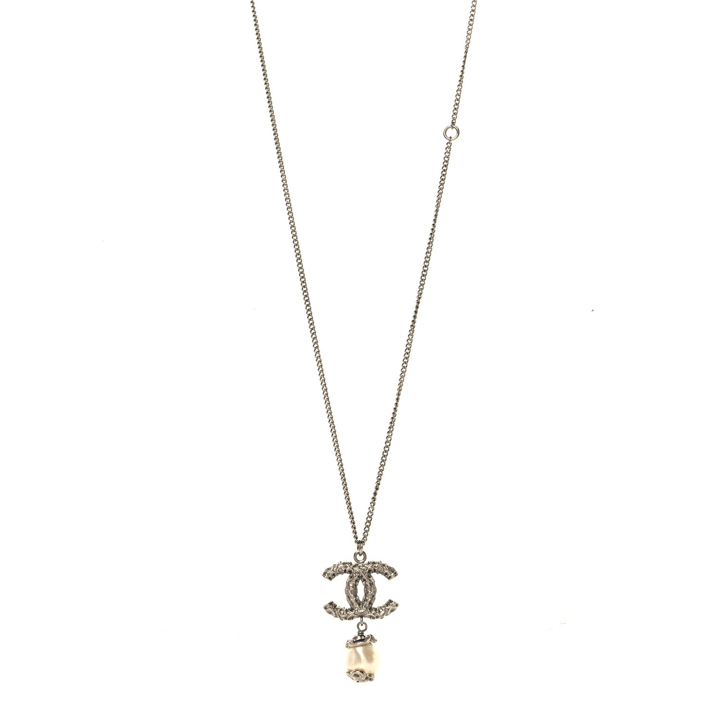 Pearl Twisted CC Drop Necklace Silver