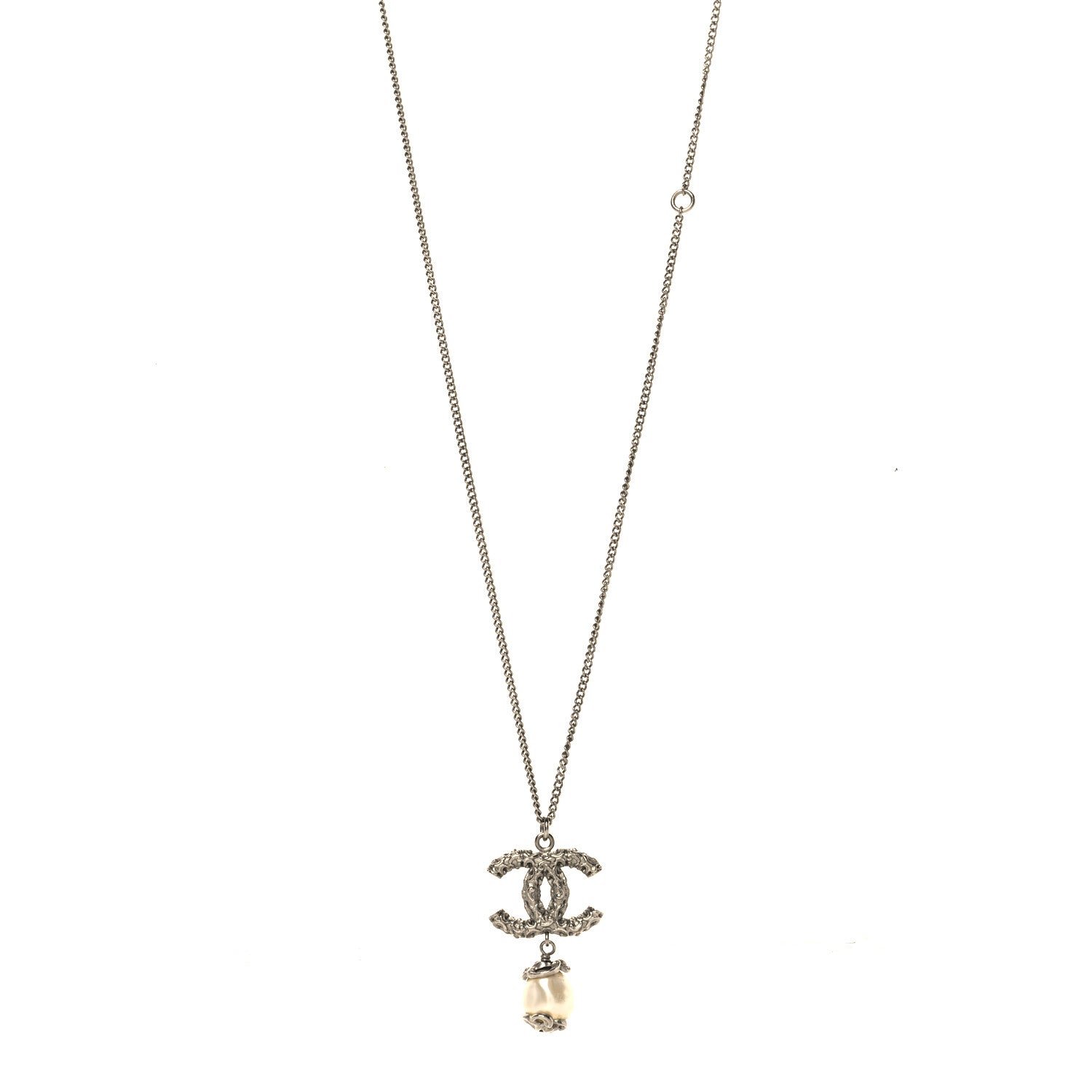 Chanel Pearl Twisted CC Drop Necklace Silver 1 of 4