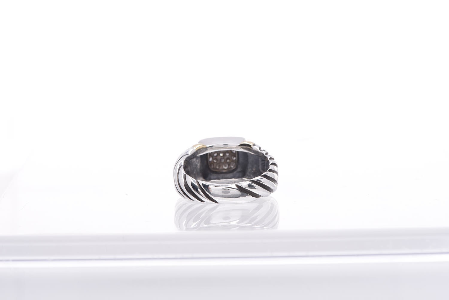 David Yurman Sterling Silver 18K Yellow Gold Diamond Noblesse Ring 57 8 4 of 5