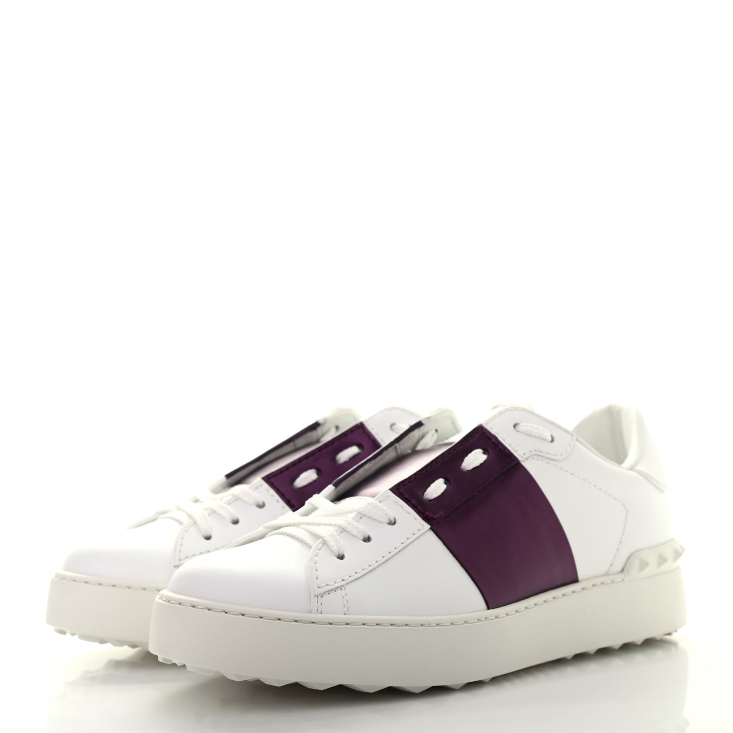 Calfskin Womens Rockstud Open Sneakers 38.5 White Purple