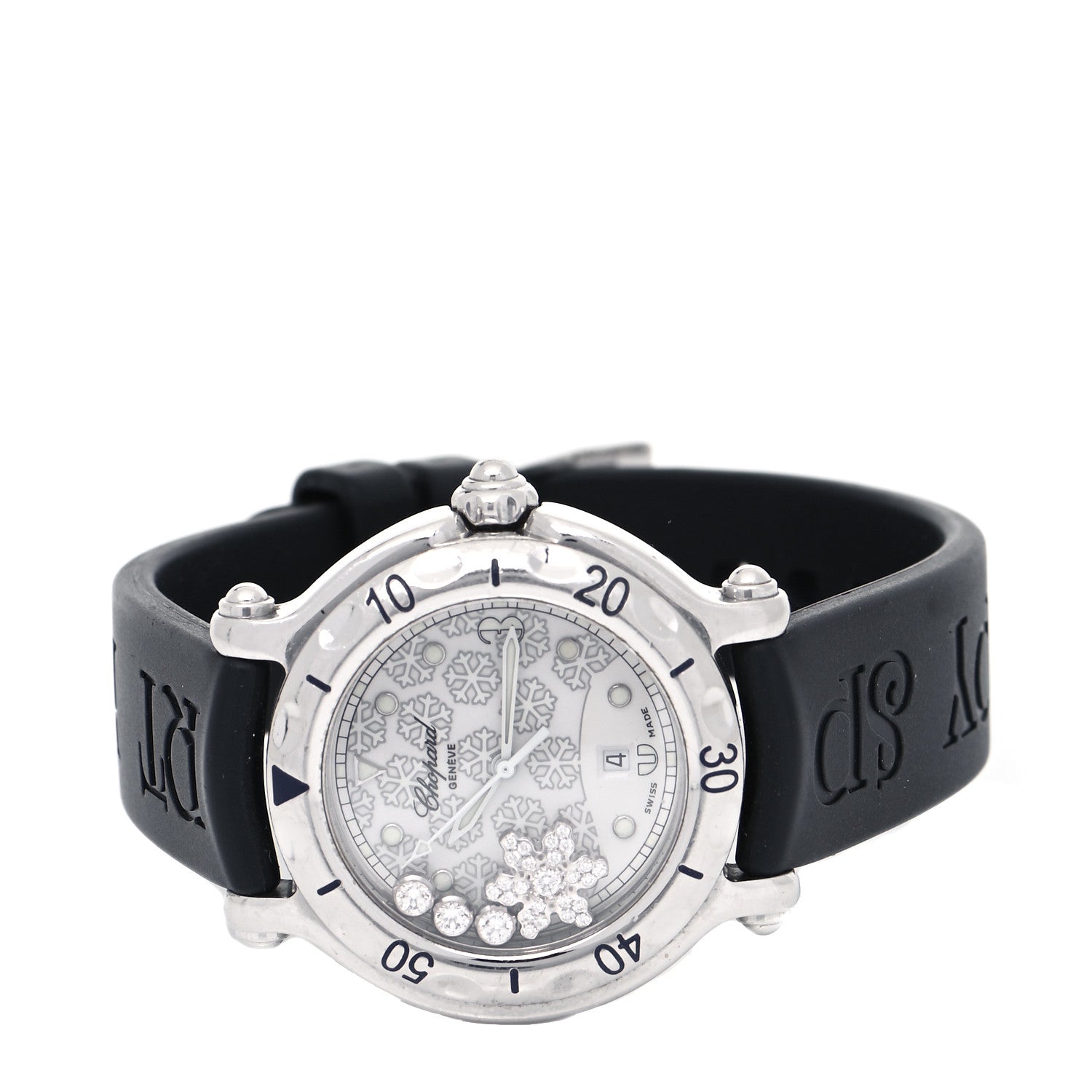 Chopard Stainless Steel Rubber 4 Floating Diamond 32mm Happy Sport Snowflake Watch Silver 288946-2001 2 of 5