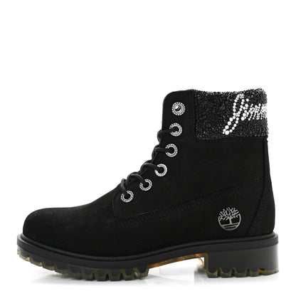 Jimmy Choo X TIMBERLAND Nubuck Swarovski Crystal Womens Ankle Boots 7 Black 1 of 11