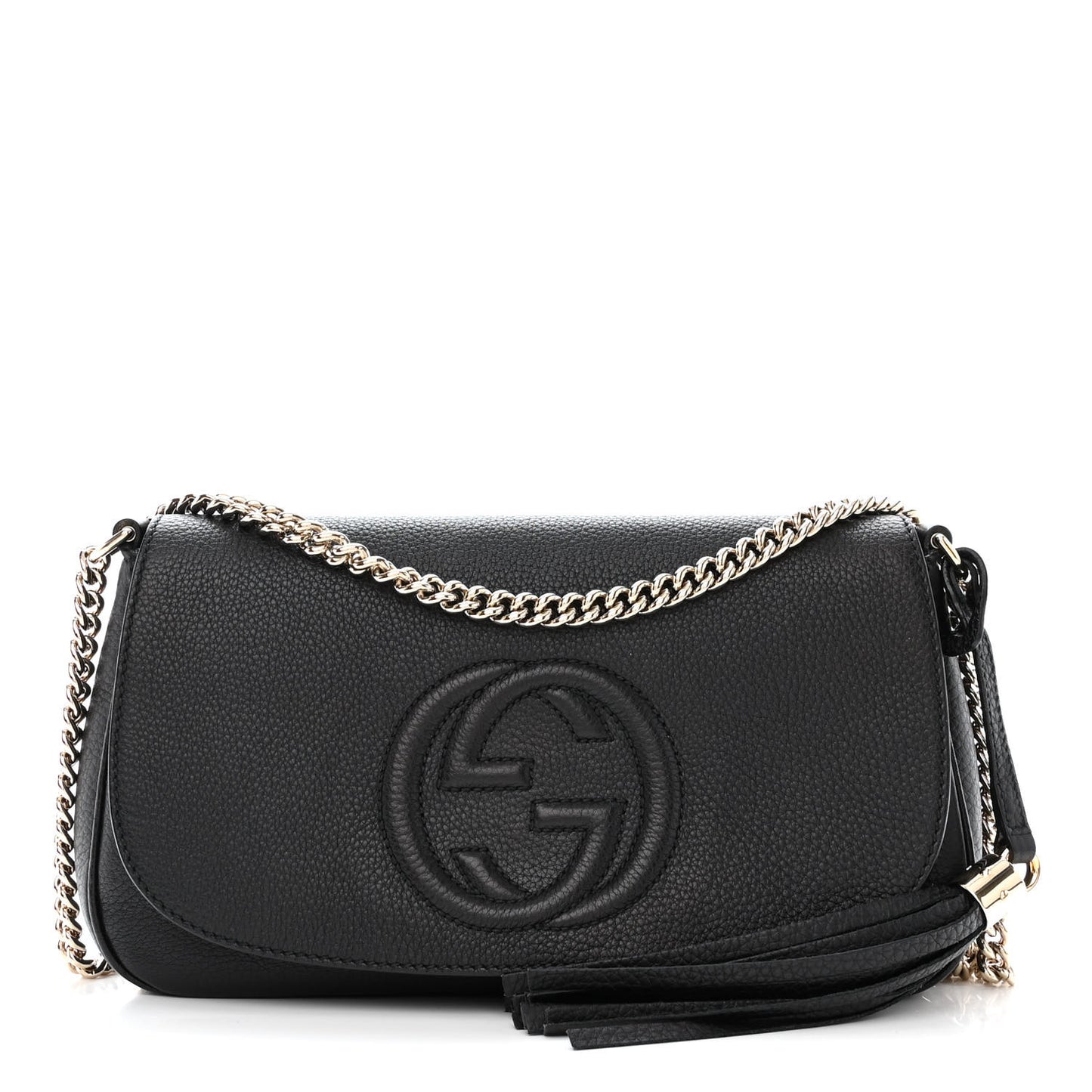 Pebbled Calfskin Medium Soho Flap Crossbody Black