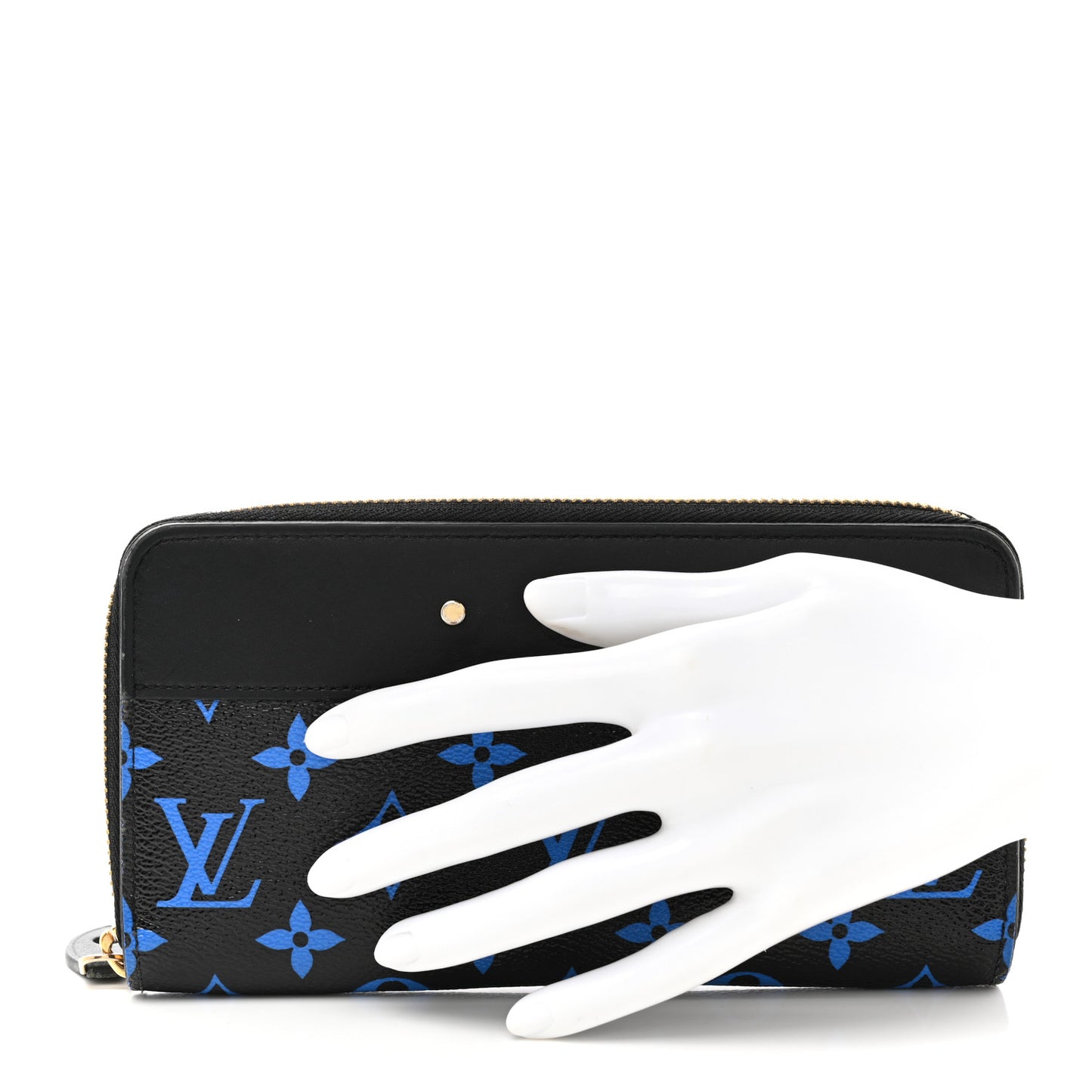 Calfskin Colored Monogram Zippy Wallet Blue Black