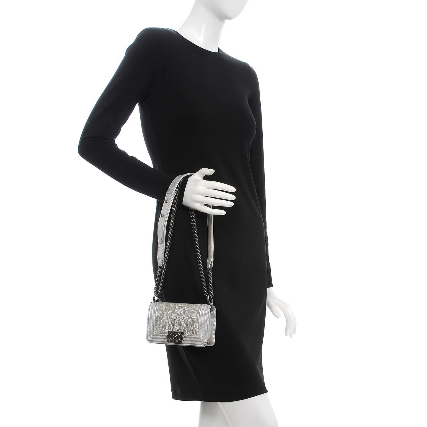 Metallic Galuchat Stingray Mini Boy Flap Silver