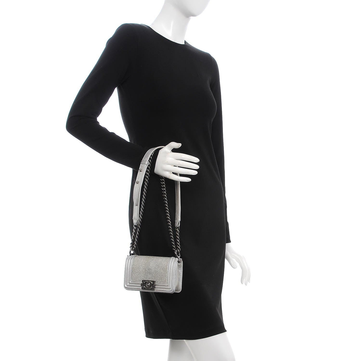 Chanel Metallic Galuchat Stingray Mini Boy Flap Silver 3 of 8
