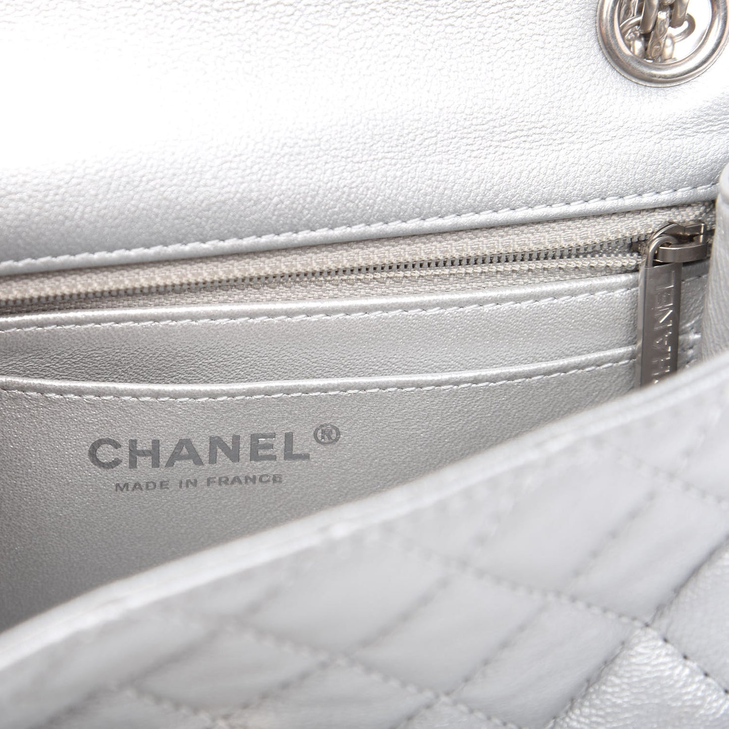 Metallic Grained Calfskin Quilted 2.55 Reissue Mini Flap Silver