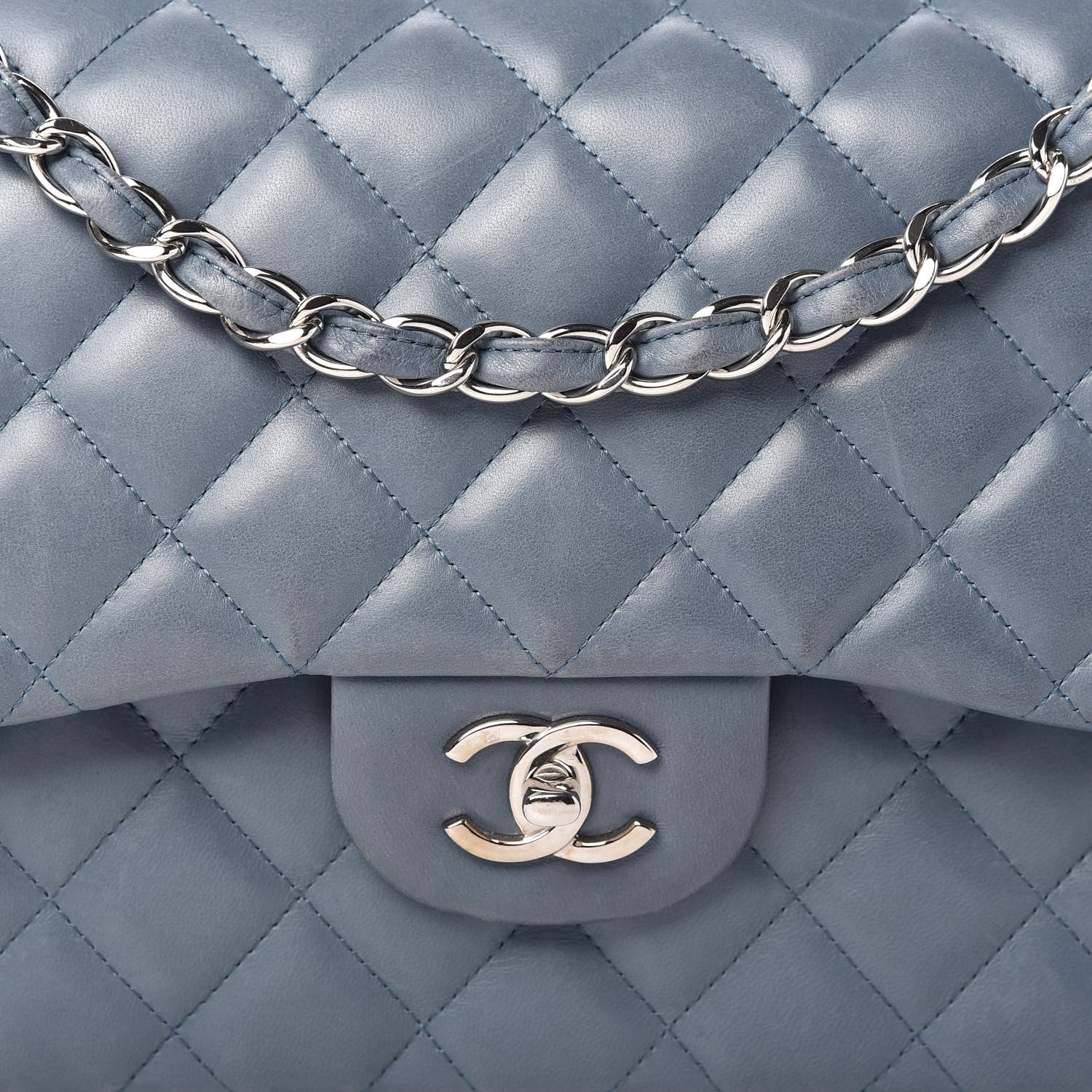 Chanel Lambskin Quilted Jumbo Double Flap Light Blue 10 of 10