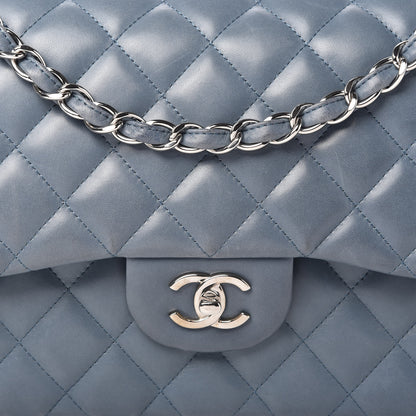 Chanel Lambskin Quilted Jumbo Double Flap Light Blue 10 of 10