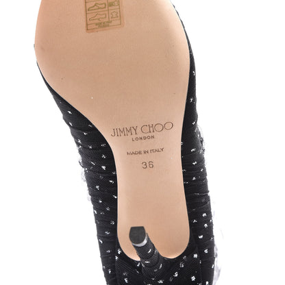 Jimmy Choo Suede Tulle Lavish 100 Pumps 36 Black Silver 6 of 8