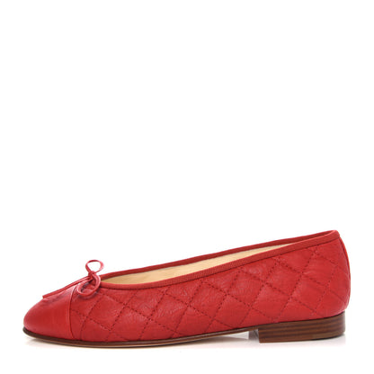 Chanel Aged Calfskin Quilted CC Cap Toe Ballerina Flats 36 Red 1 of 13