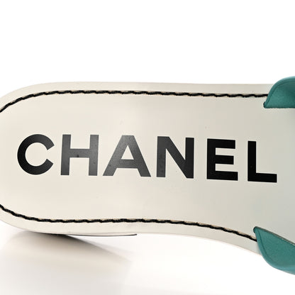 Chanel Calfskin CC Mules 39 Turquoise White 8 of 16