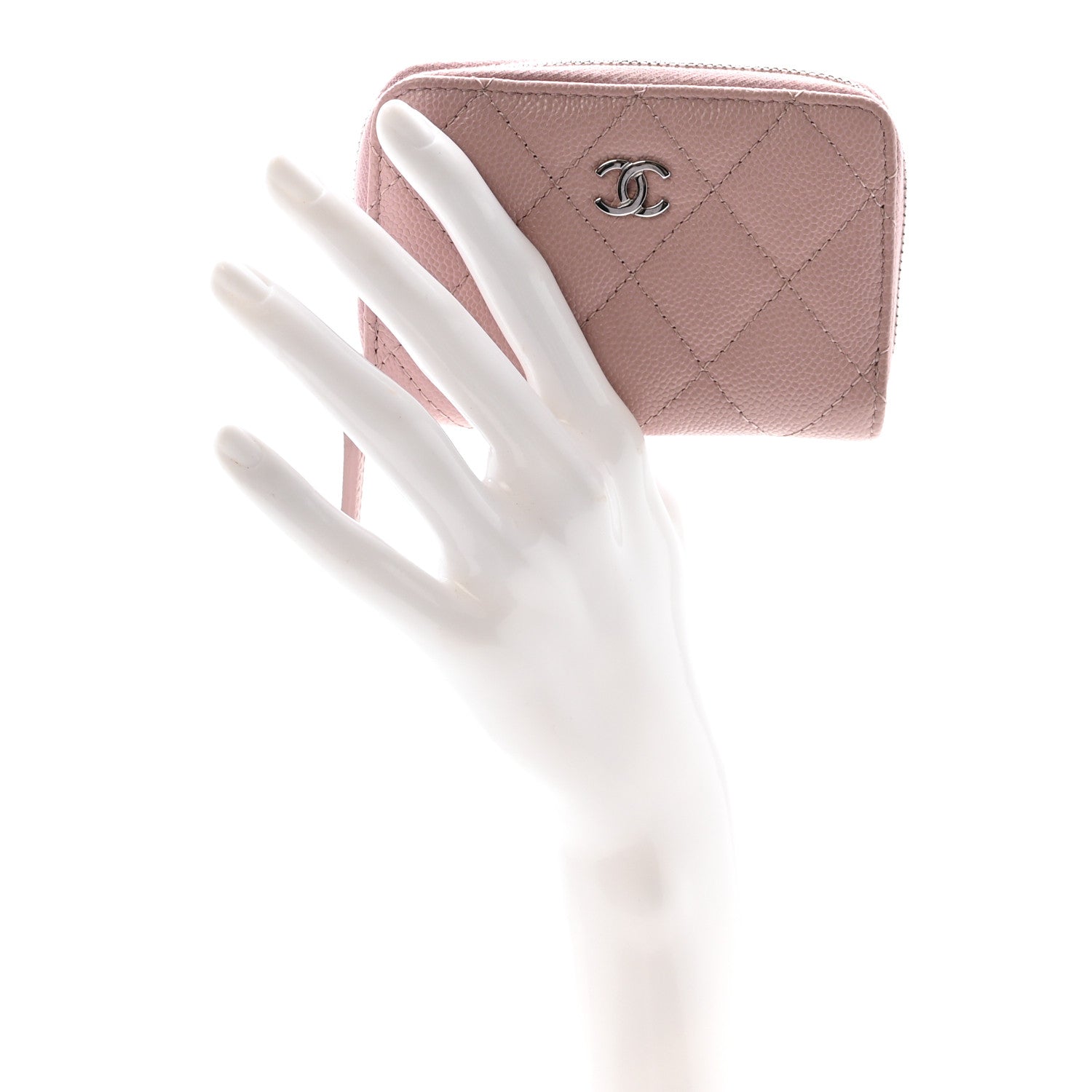 Chanel Caviar Quilted Zip Coin Purse Pink 2 of 7