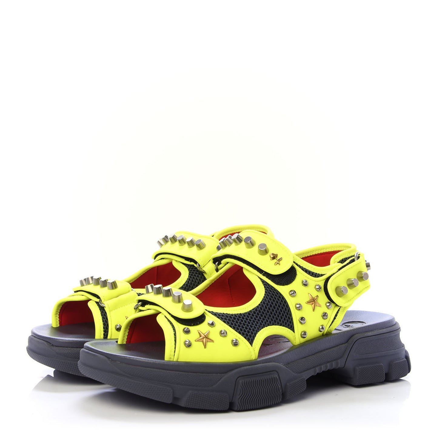 Technical Canvas Calfskin Studded Mens Aguru Sandals 10 Neon Yellow