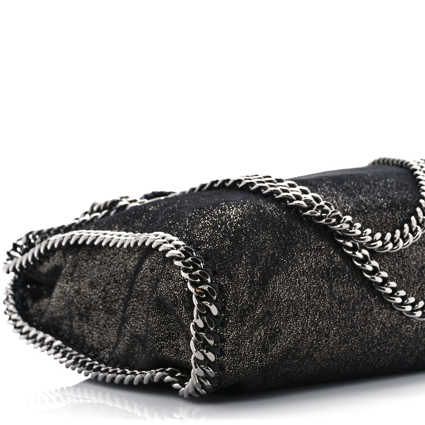 Metallic Shaggy Deer Falabella Fold Over Tote Black