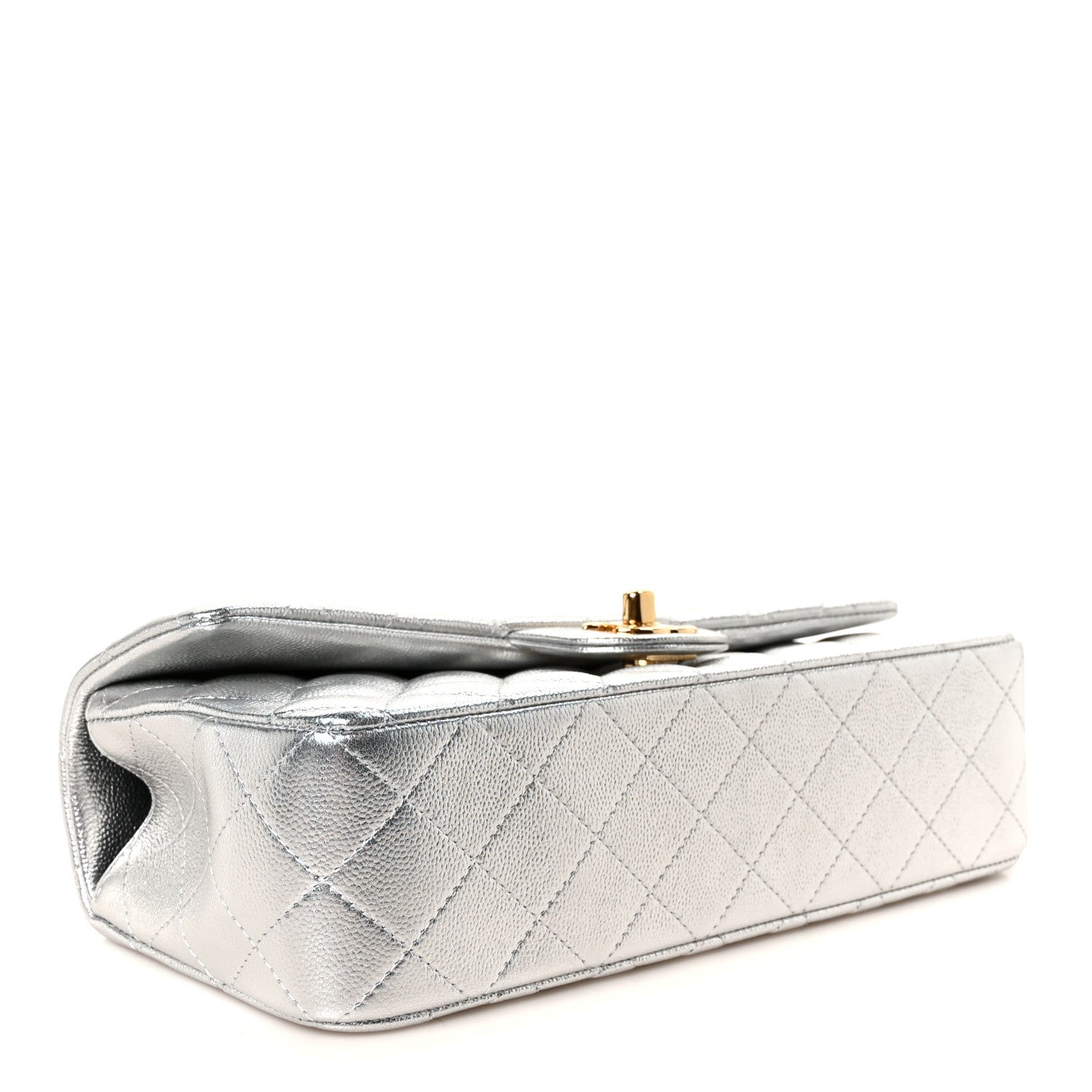 Chanel Metallic Caviar Quilted Top Handle East West Flap Silver 4 of 12