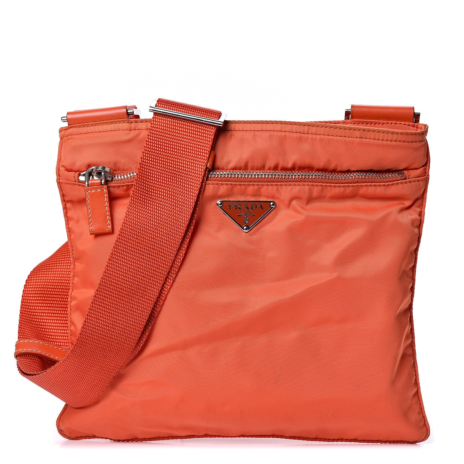 Prada Nylon Vela Flat Messenger Bag Papaya 1 of 11