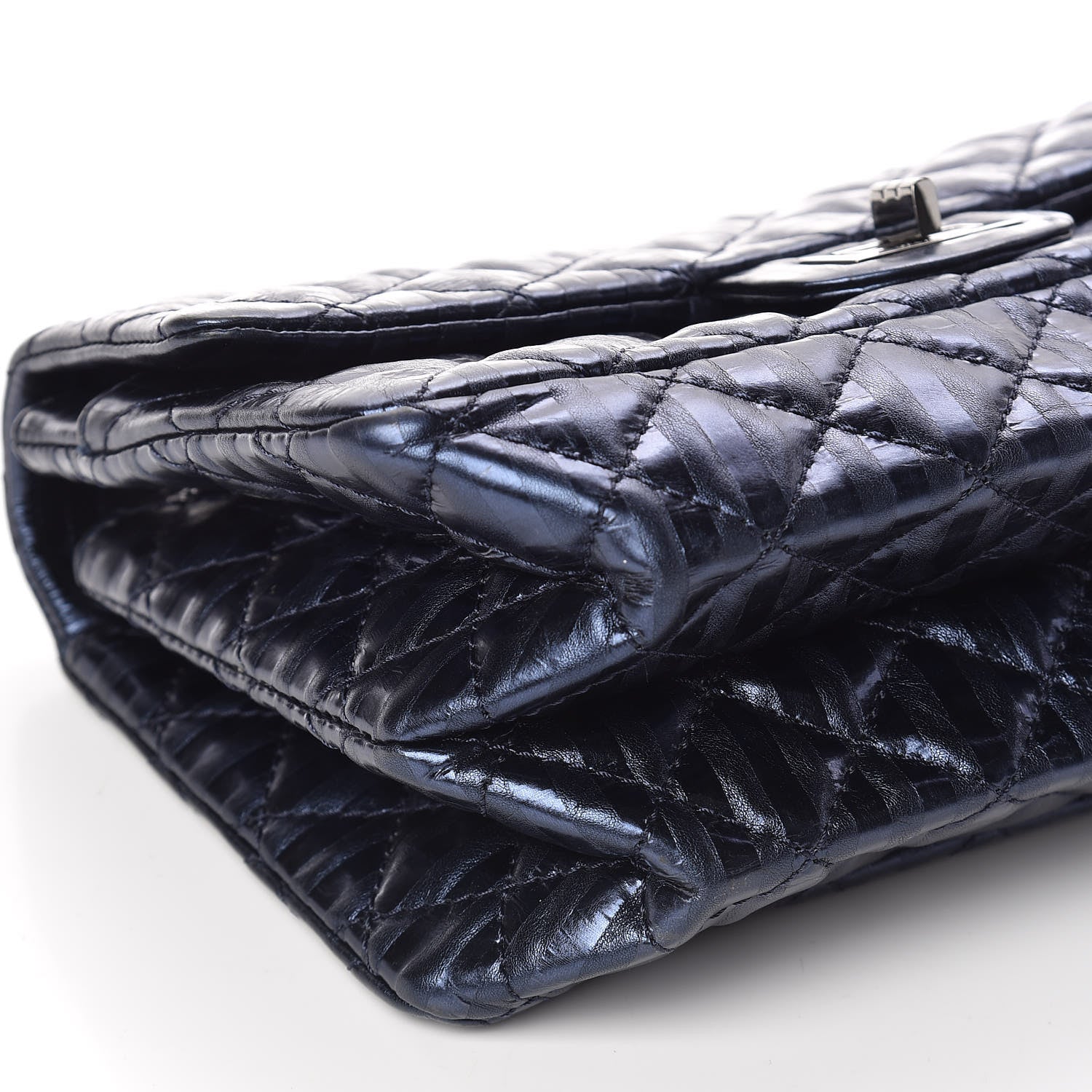 Chanel Metallic Aged Calfskin Striped Accordion Reissue 2.55 Flap Blue 5 of 10