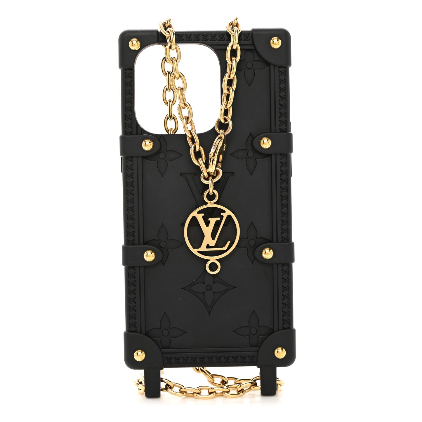 Rubber Monogram Trunk With Chain iPhone 14 Pro Case Black
