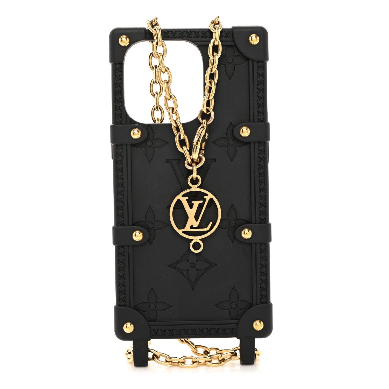 Louis Vuitton Rubber Monogram Trunk With Chain iPhone 14 Pro Case Black 1 of 7