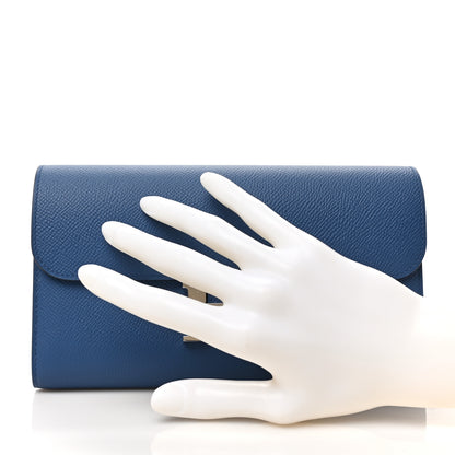 Hermes Epsom Constance Verso Long Wallet Bleu Agate Gris Mouette 2 of 6