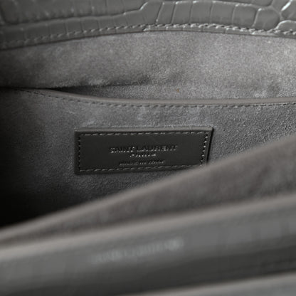 Saint Laurent Calfskin Crocodile Embossed Large Monogram Sunset Fog 6 of 9