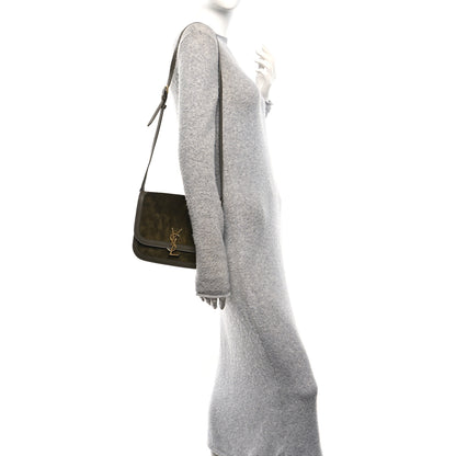 Saint Laurent Suede Smooth Calfskin Monogram Medium Solferino Soft Satchel Olive 2 of 10