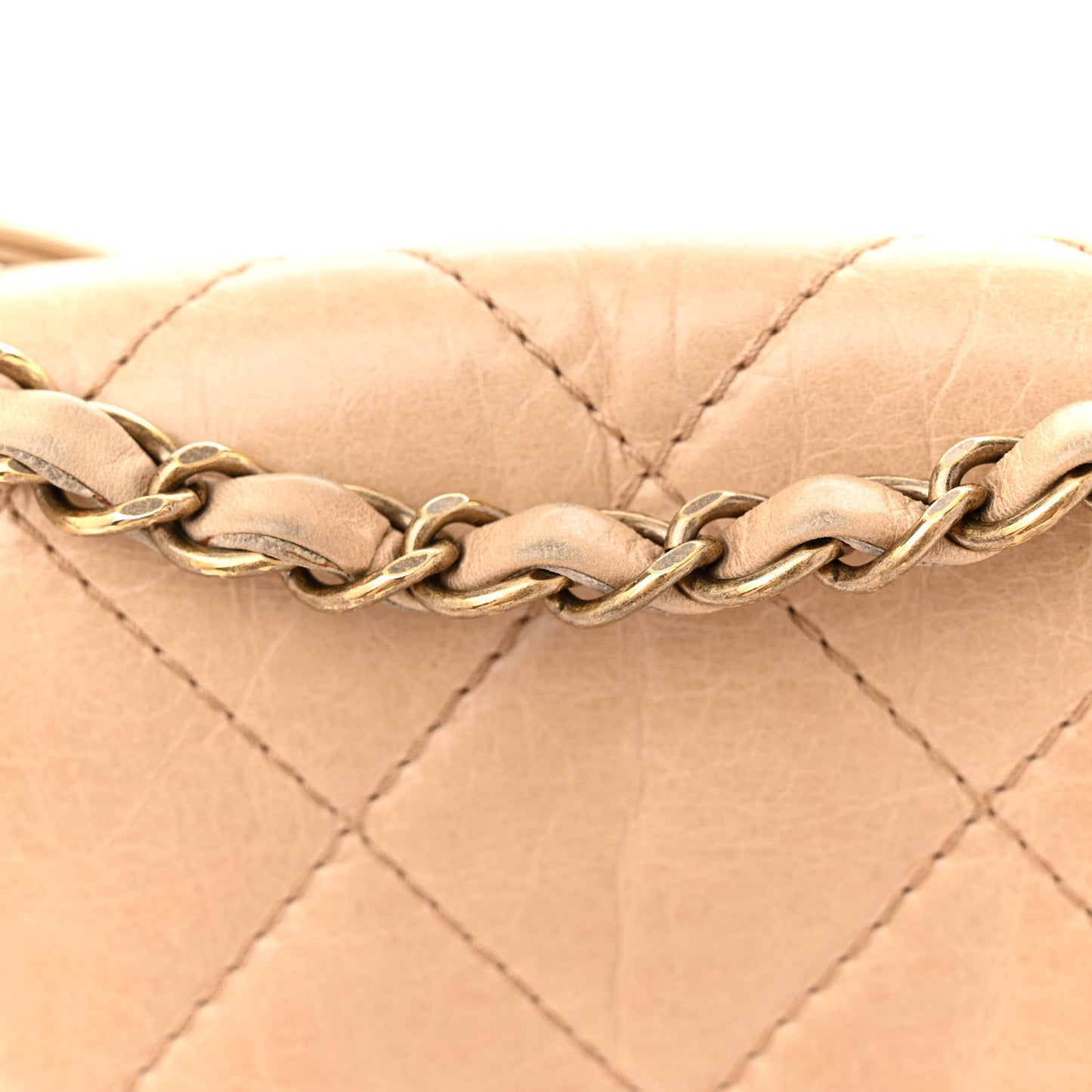 Glazed Calfskin Quilted Medium Bubble CC Flap Beige