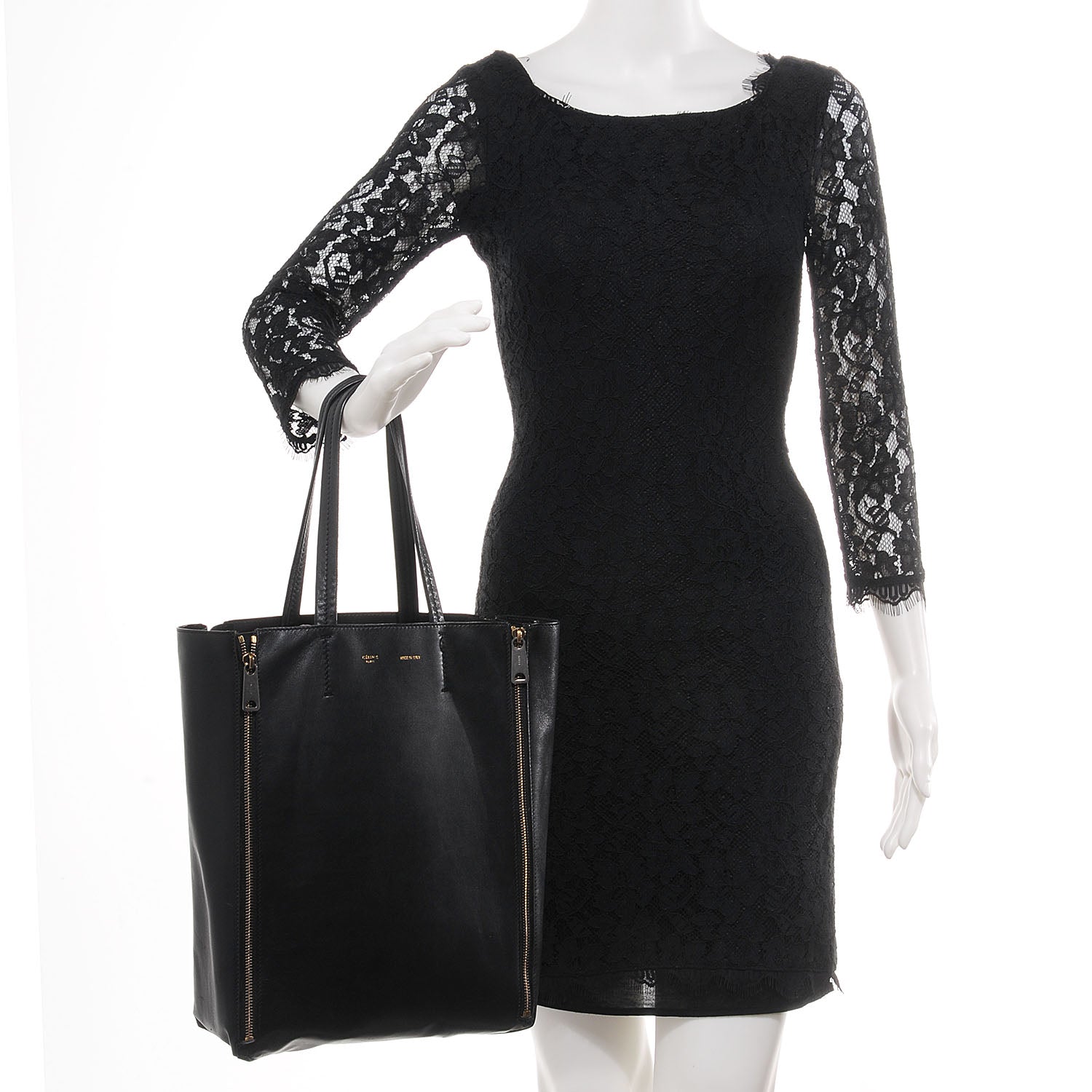 Celine Smooth Lambskin Small Vertical Zip Gusset Cabas Black 2 of 9