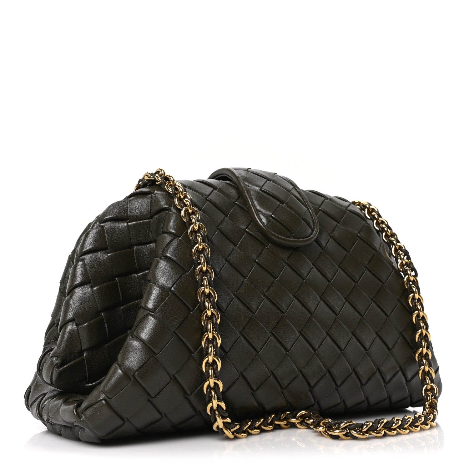 Bottega Veneta Nappa Intrecciato Teen The Lauren 1980 Clutch With Chain Kaki 3 of 9