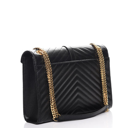 Saint Laurent Grain De Poudre Matelasse Chevron Large Monogram Satchel Black 3 of 7
