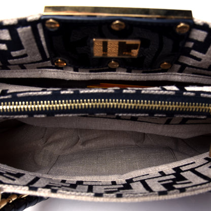 Fendi Linen Snakeskin Small Mia Tote Beige 4 of 4