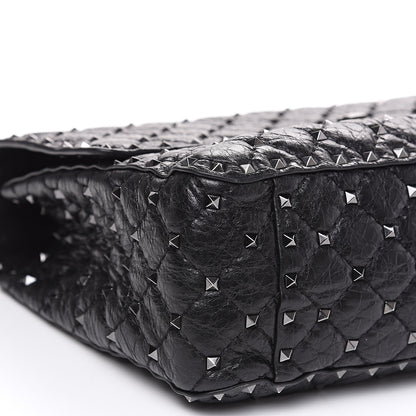 Valentino Garavani Craquele Nappa Large Rockstud Spike Shoulder Bag Black 8 of 10