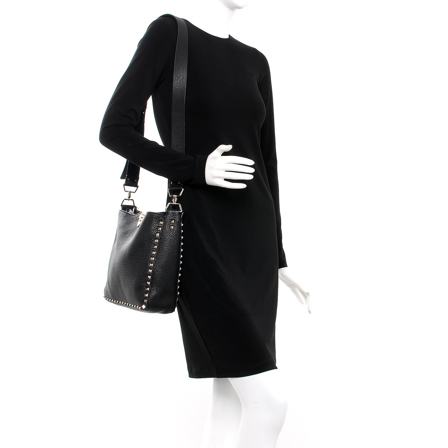 Pebbled Calfskin Small Rockstud Flip-Lock Messenger Bag Black