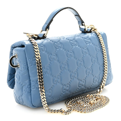 Gucci Lambskin Embossed Mini GG Milano Top Handle Shoulder Bag Blue 3 of 10