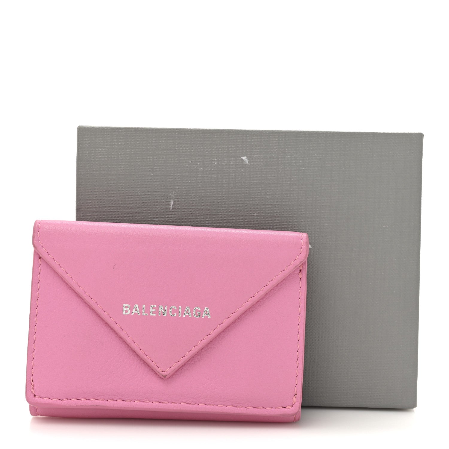 Balenciaga Grained Calfskin Logo Envelope Card Case Wallet Rose
