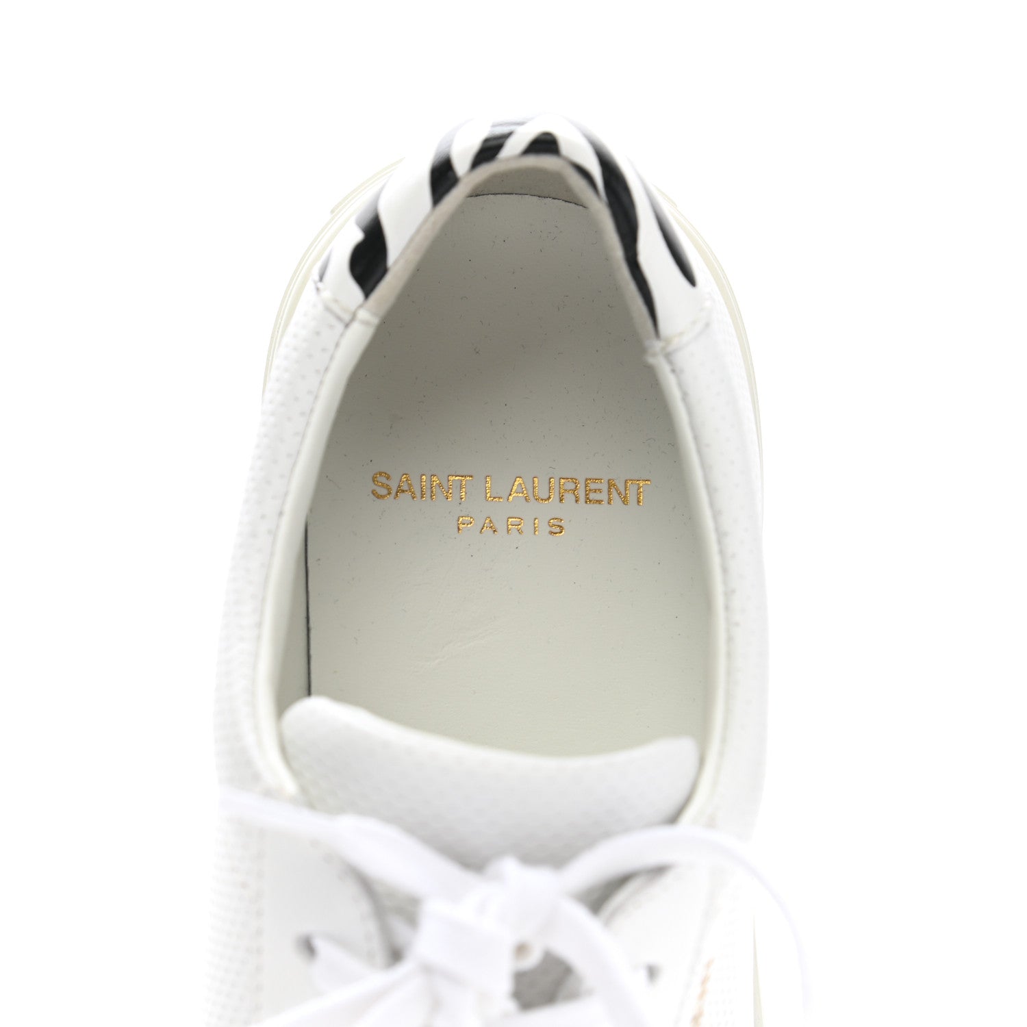 Saint Laurent Perforated Calfskin Zebra Print Andy Low Top Sneakers 37 37.5 White 7 of 9