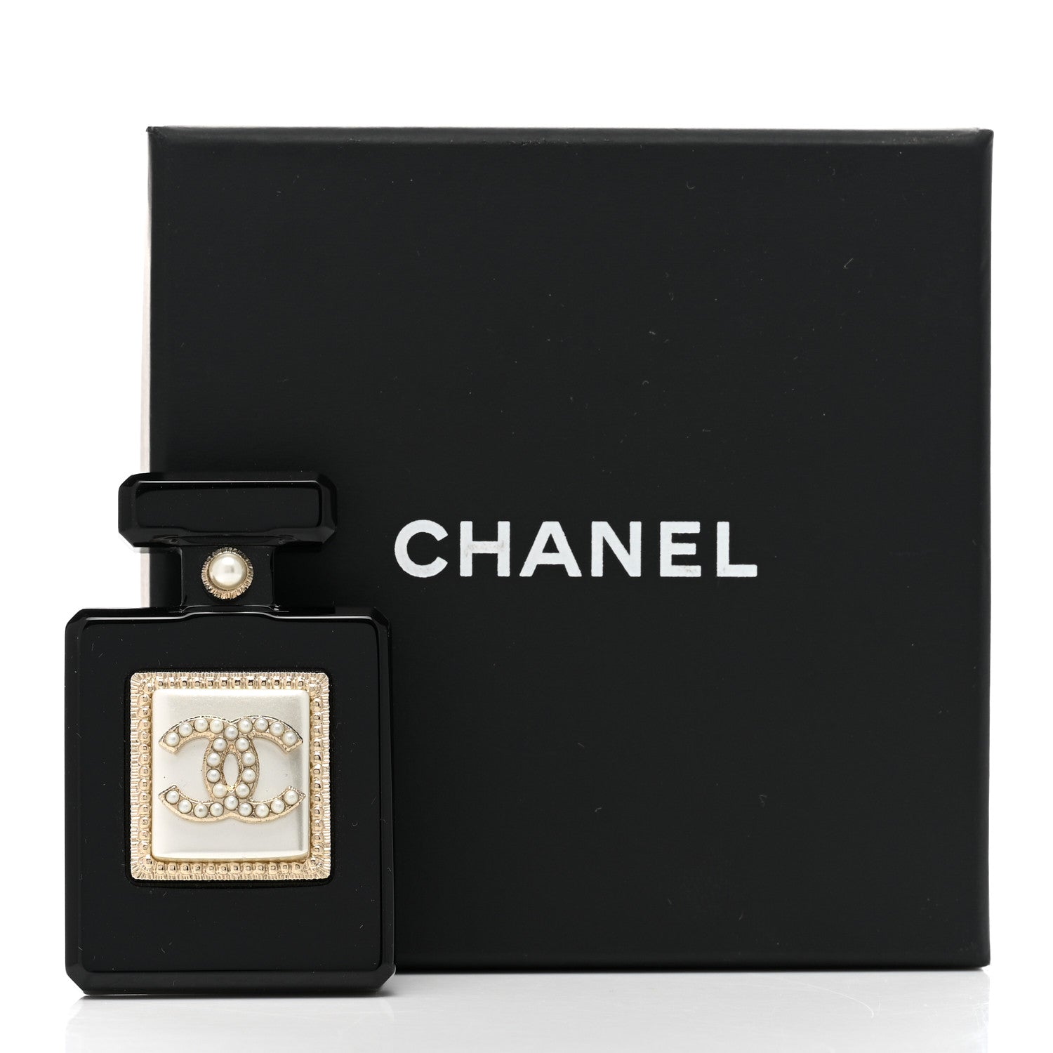 Chanel Resin Pearl Perfume Bottle CC Brooch Black Gold 5 of 5