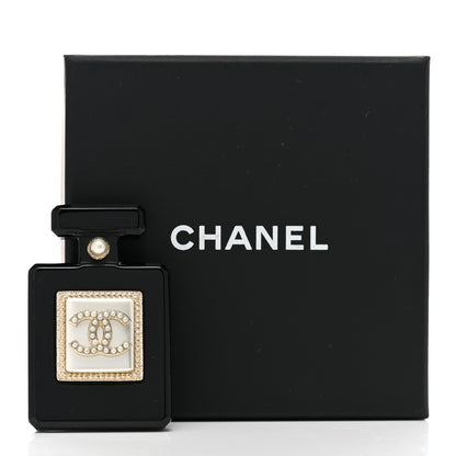 Chanel Resin Pearl Perfume Bottle CC Brooch Black Gold 5 of 5