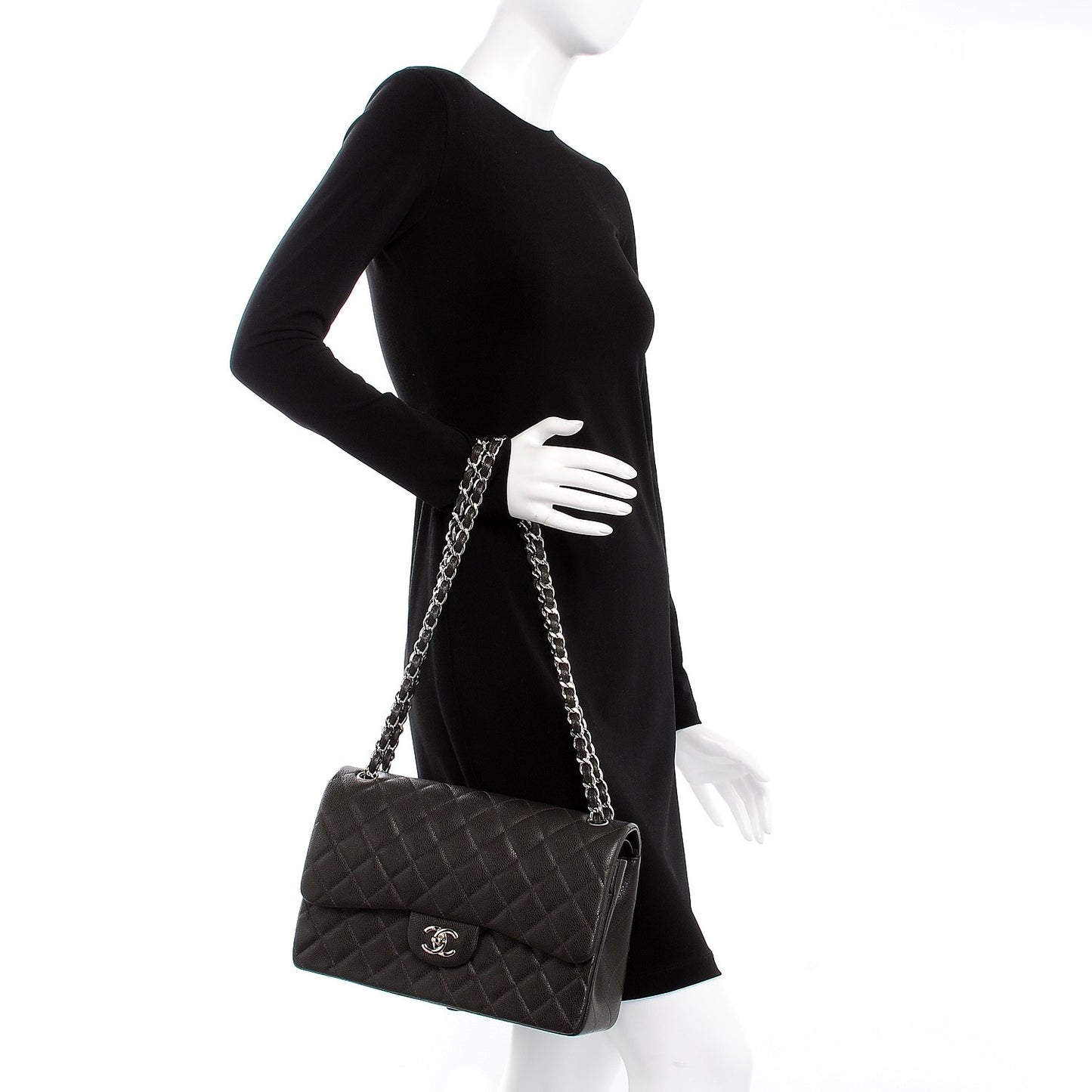 Caviar Quilted Jumbo Double Flap Dark Brown