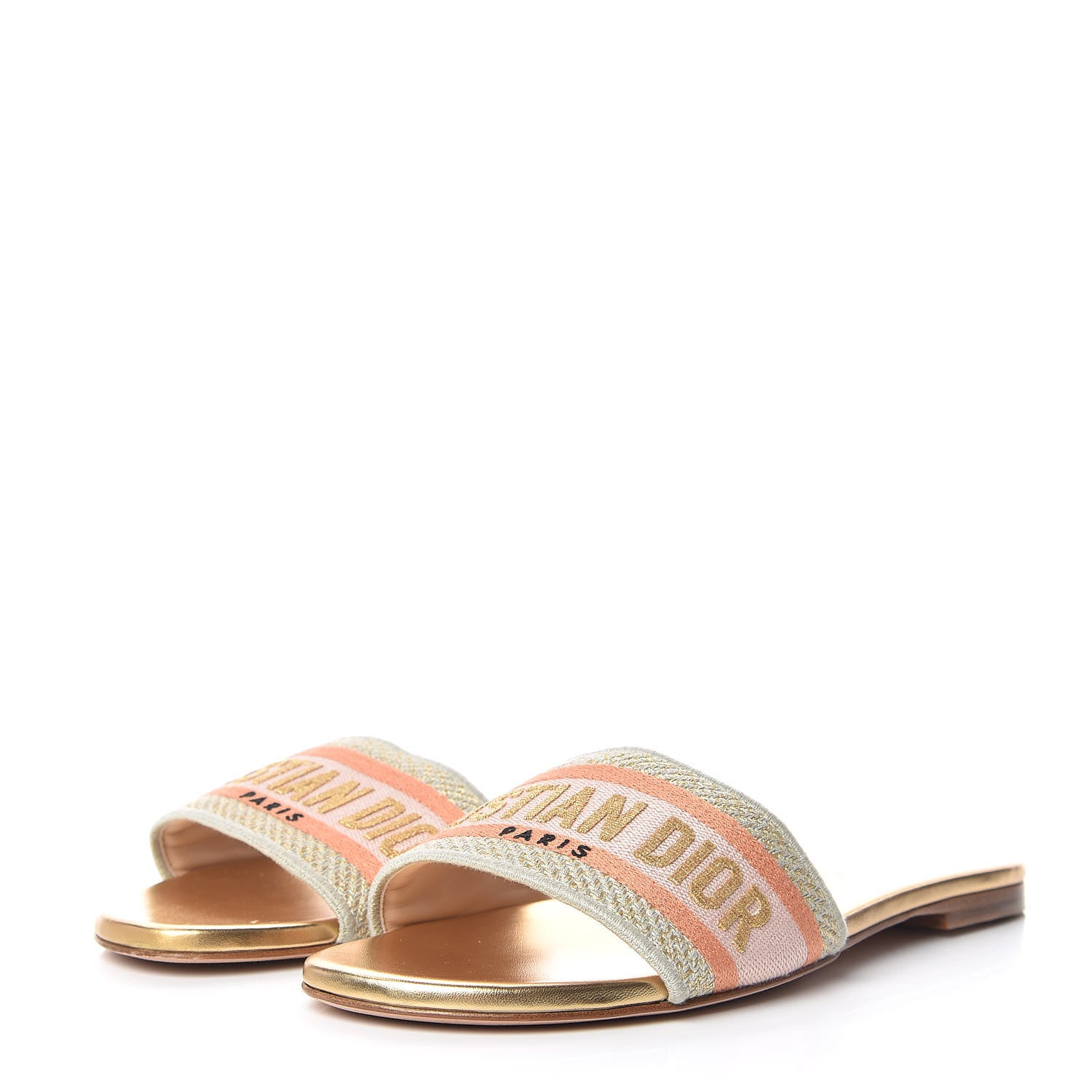 Christian Dior Canvas Lurex Embroidered Dway Flat Slide Sandals 37.5 Platinum 3 of 8
