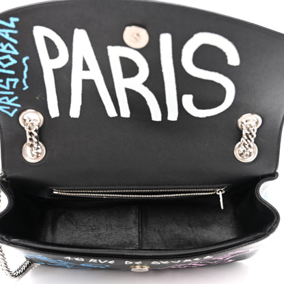 Balenciaga Grained Calfskin Graffiti M BB Round Shoulder Bag Black Multicolor 5 of 13