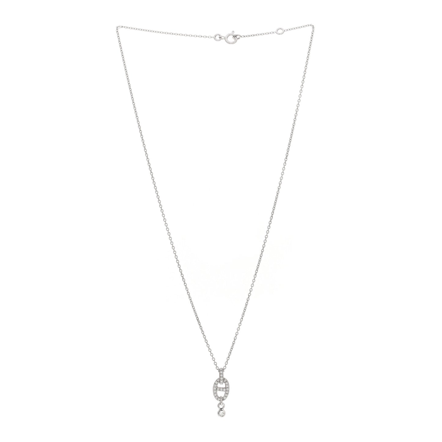 18K White Gold Diamond PM Chaine d'Ancre Enchainee Necklace