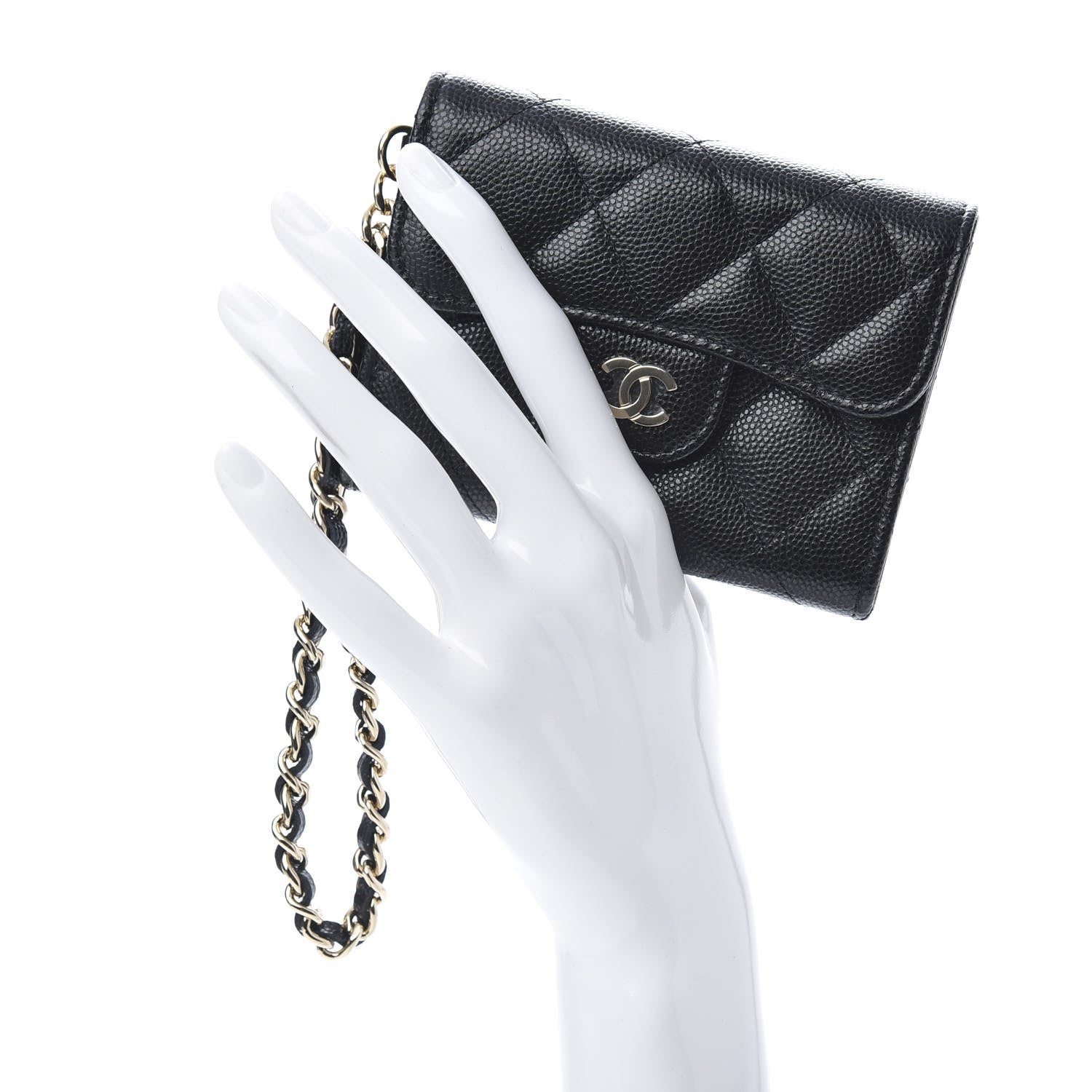 Chanel Caviar Quilted Flap Card Holder Chain Wristlet Black 2 of 9