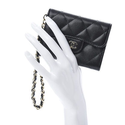 Chanel Caviar Quilted Flap Card Holder Chain Wristlet Black 2 of 9